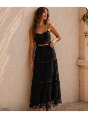 Princess Polly Black Lace Skirt Boho Fairy Gothic Dark Romantic Tiered Sheer 6